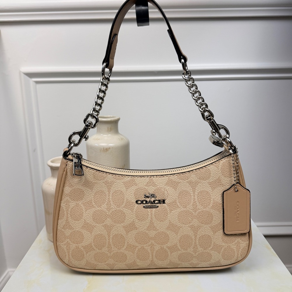Coach Teri Shoulder Bag in Signature Canvas Beige Tan